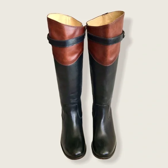 $399 Frye Molly Button Black Brown Multicolor Leather Equestrian Riding Boots